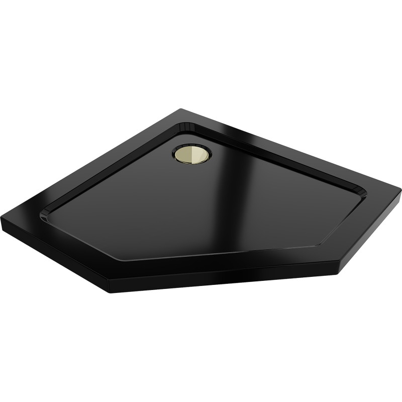 Mexen Flat pentagonal slim shower tray 90 x 90 cm, black, gold siphon - 41P709090-G
