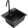 Mexen Milo granite sink 1-bowl with Telma kitchen faucet, black/gold - 6505-75-670200-70-B