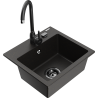 Mexen Milo granite sink 1-bowl with Telma kitchen tap, black/gold - 6505-75-670200-70-B