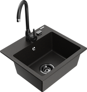 Mexen Milo granite sink 1-bowl with Telma kitchen faucet, black/gold - 6505-75-670200-70-B