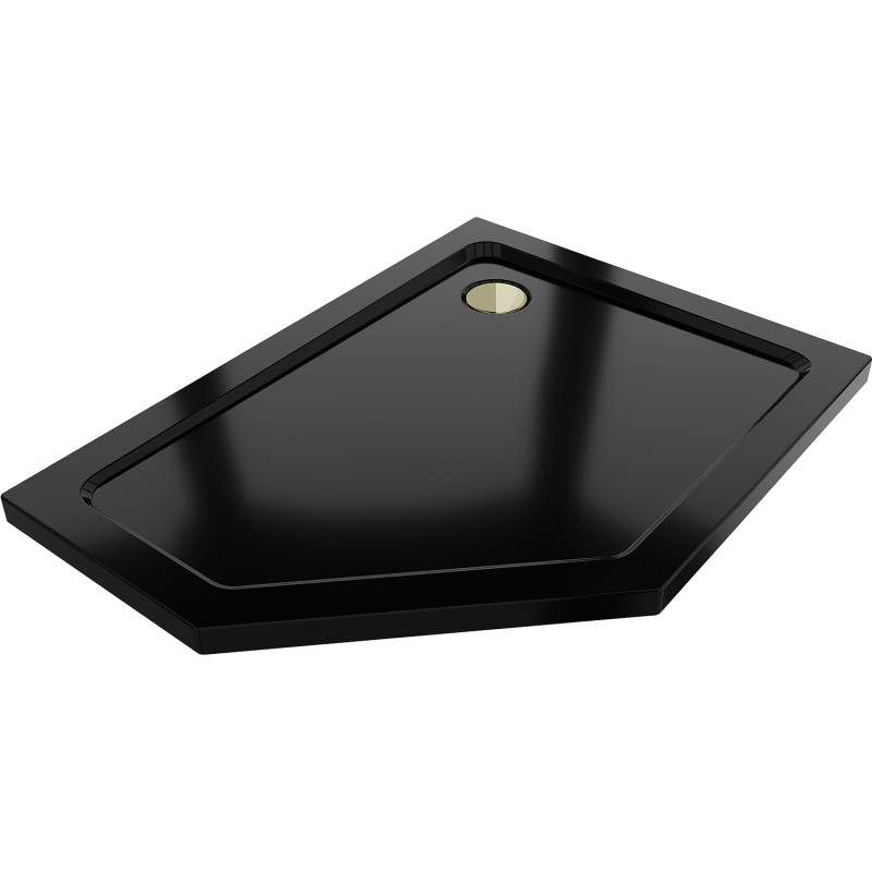 Mexen Flat pentagonal slim shower tray right 100 x 90 cm, black, golden siphon - 41P709010R-G