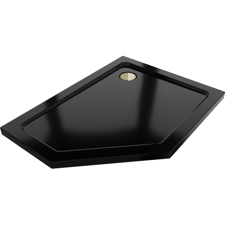 Mexen Flat pentagonal slim shower tray right 100 x 90 cm, black, golden siphon - 41P709010R-G