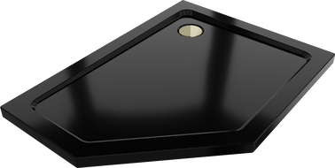 Mexen Flat pentagonal slim shower tray right 100 x 90 cm, black, golden siphon - 41P709010R-G