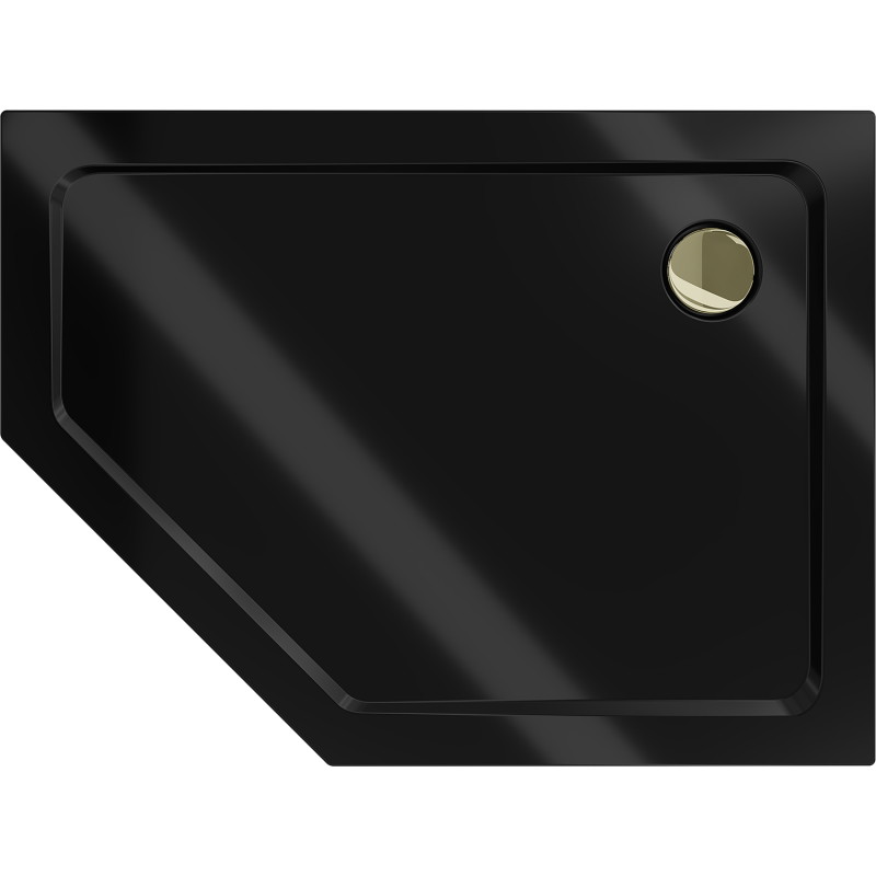 Mexen Flat pentagonal slim shower tray right 100 x 90 cm, black, golden siphon - 41P709010R-G