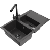 Mexen Gaspar 1.5-compartment granite sink with a drip tray and kitchen mixer tap Duero, spotted black - 6507-76-671600-70-B