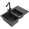 Mexen Gaspar granite kitchen sink 1.5-bowl with drainer and Duero kitchen faucet, black speckled - 6507-76-671600-70-B