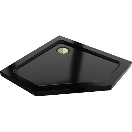 Mexen Flat pentagonal slim shower tray 100 x 100 cm, black, golden siphon - 41P701010-G