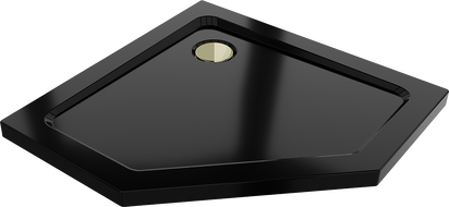 Mexen Flat pentagonal slim shower tray 100 x 100 cm, black, golden siphon - 41P701010-G
