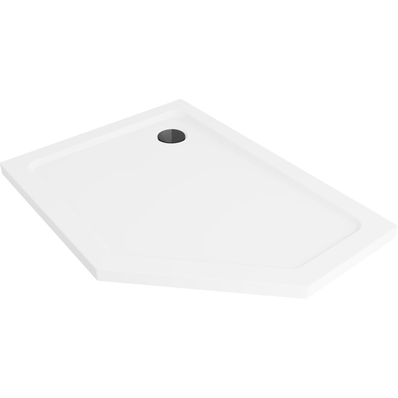 Mexen Flat pentagonal slim left shower base 100 x 80 cm, white, black siphon - 41P108010L-B