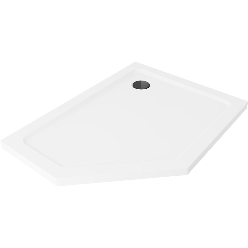 Mexen Flat pentagonal slim shower tray right 100 x 80 cm, white, black siphon - 41P108010R-B