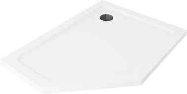 Mexen Flat pentagonal slim shower tray right 100 x 80 cm, white, black siphon - 41P108010R-B