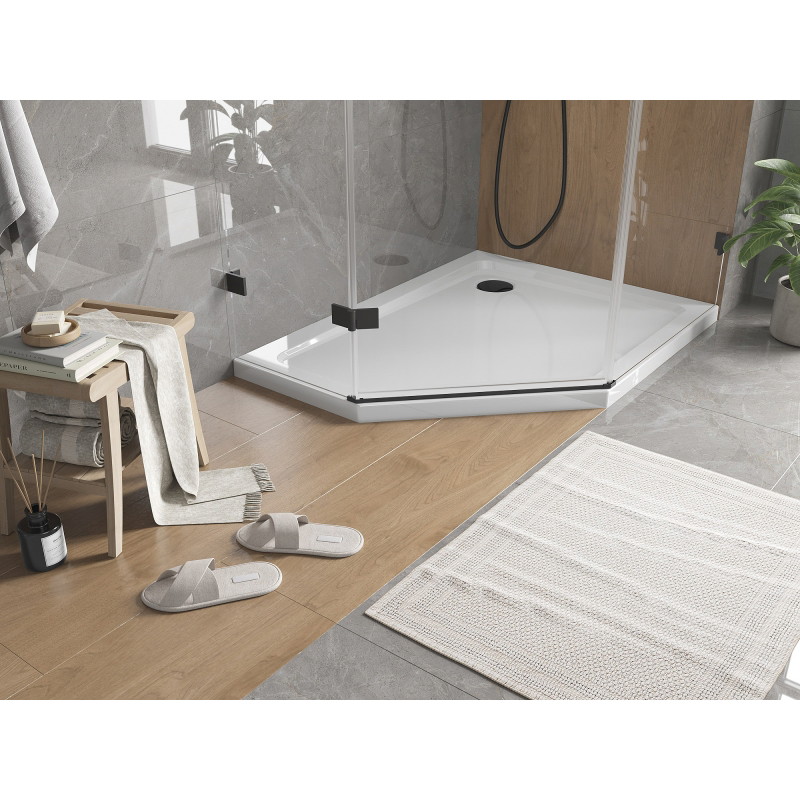 Mexen Flat pentagonal slim shower tray right 100 x 80 cm, white, black siphon - 41P108010R-B