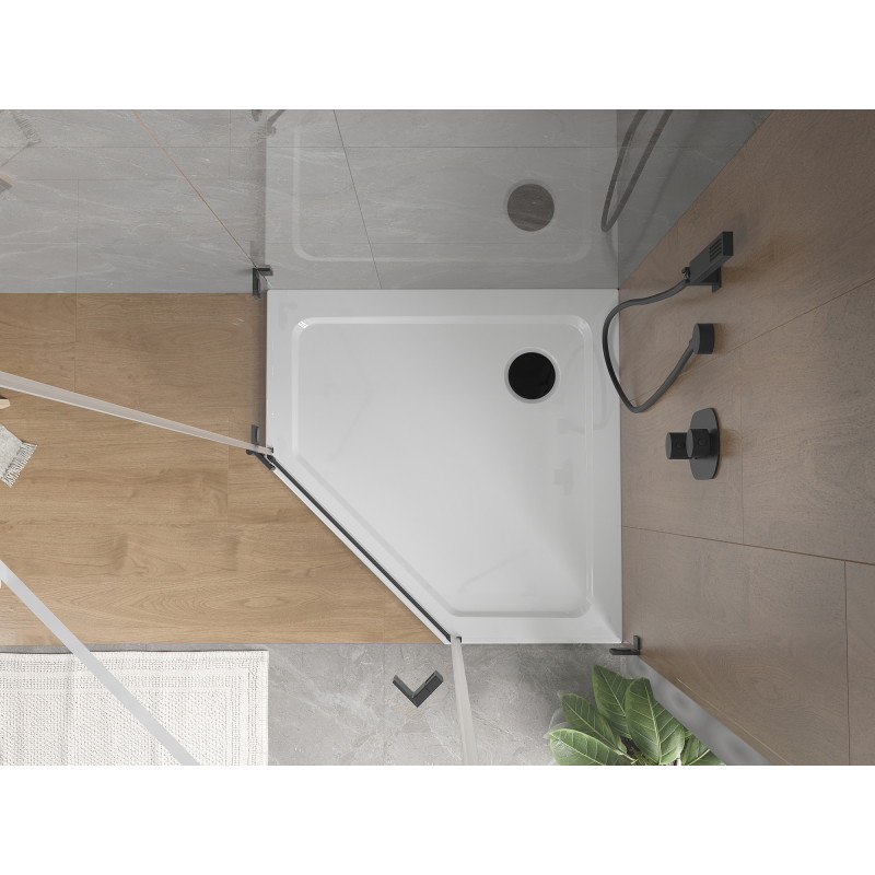 Mexen Flat pentagonal slim shower tray 90 x 90 cm, white, black siphon - 41P109090-B