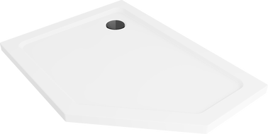 Mexen Flat pentagonal slim left shower tray 100 x 90 cm, white, black siphon - 41P109010L-B