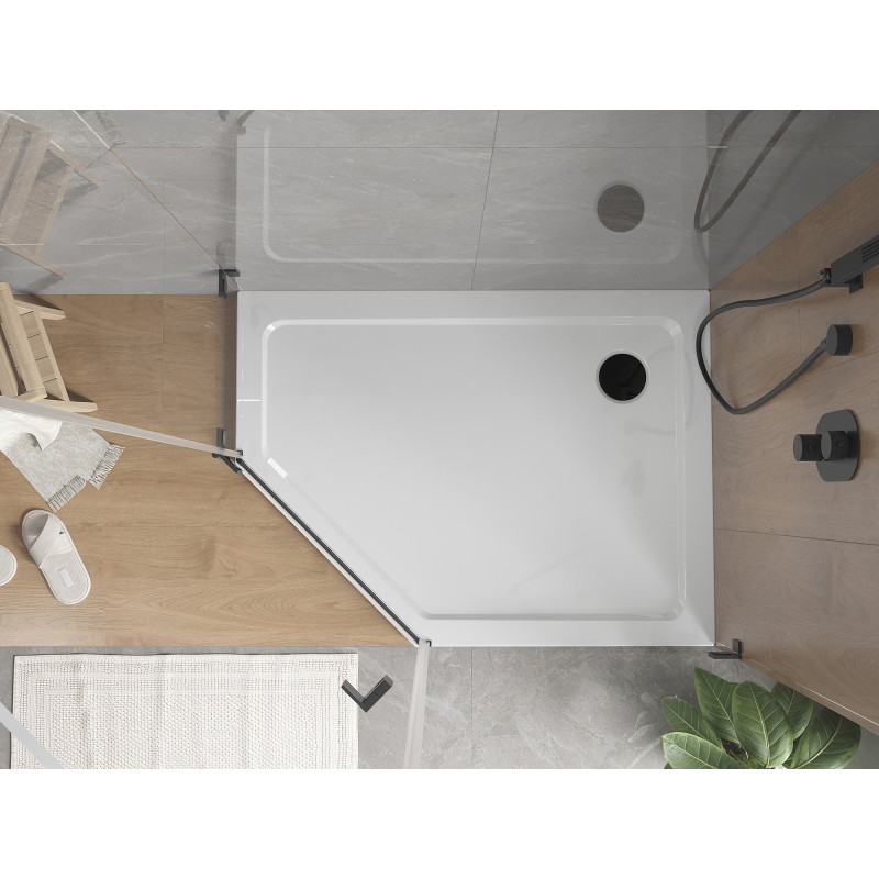 Mexen Flat pentagonal slim shower tray right 100 x 90 cm, white, black siphon - 41P109010R-B
