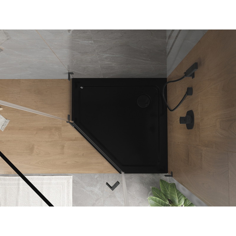 Mexen Flat pentagonal slim shower tray 80 x 80 cm, black, black trap - 41P708080-B