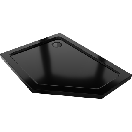 Mexen Flat pentagonal slim left shower tray 90 x 80 cm, black, black siphon - 41P708090L-B