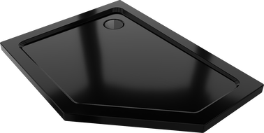 Mexen Flat pentagonal slim left shower tray 90 x 80 cm, black, black siphon - 41P708090L-B