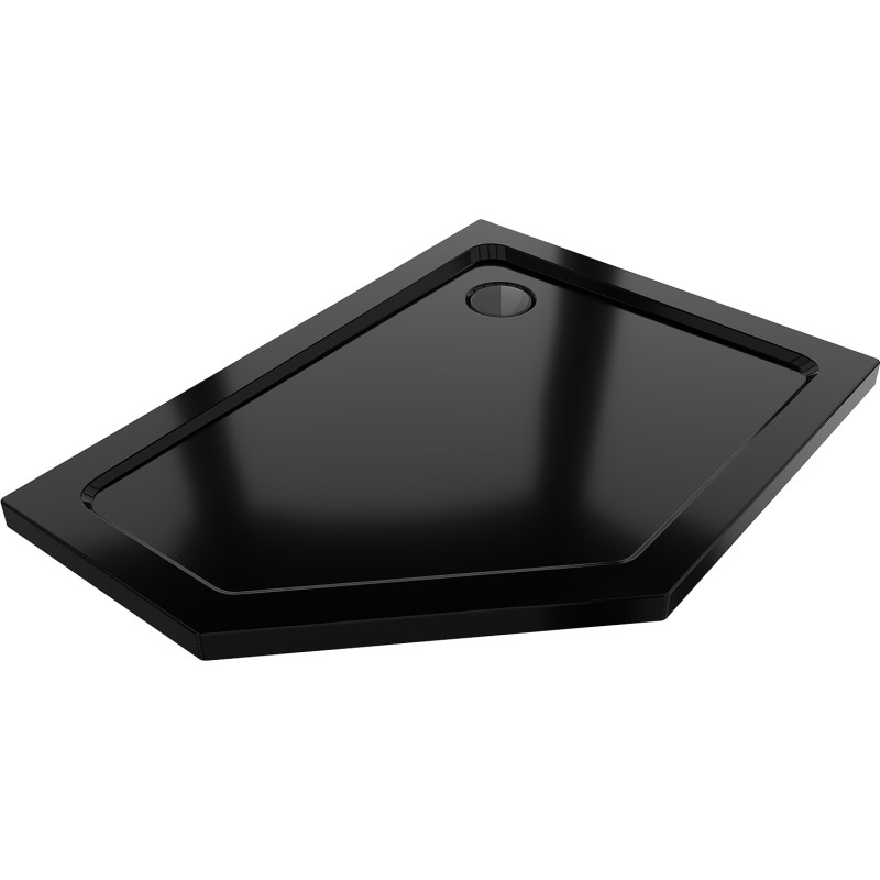 Mexen Flat slim pentagonal shower tray right 90 x 80 cm, black, black siphon - 41P708090R-B