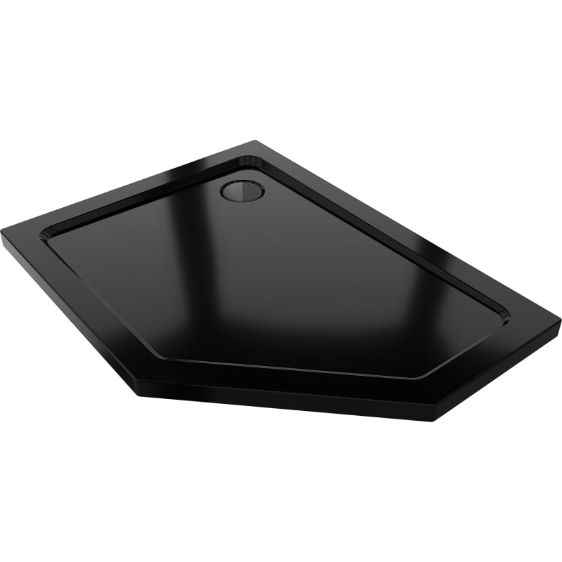 Mexen Flat pentagonal slim shower tray left 100 x 80 cm, black, black siphon - 41P708010L-B