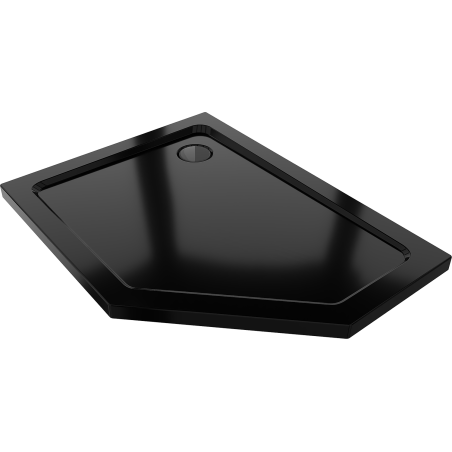Mexen Flat pentagonal slim shower tray left 100 x 80 cm, black, black siphon - 41P708010L-B