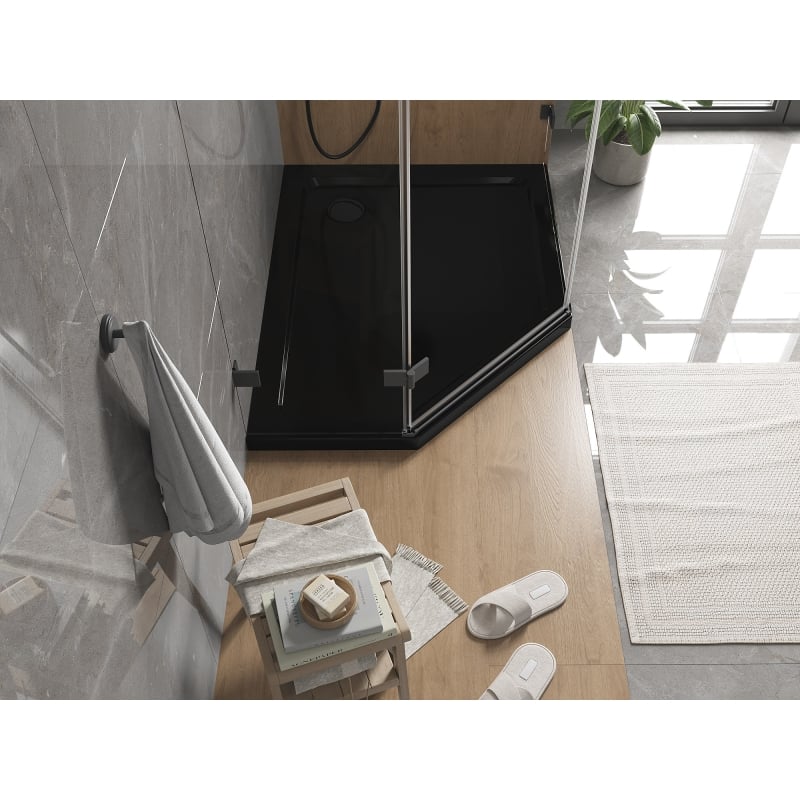 Mexen Flat pentagonal slim shower tray right 100 x 80 cm, black, black siphon - 41P708010R-B