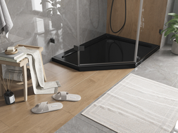 Mexen Flat pentagonal slim shower tray right 100 x 90 cm, black, black siphon - 41P709010R-B