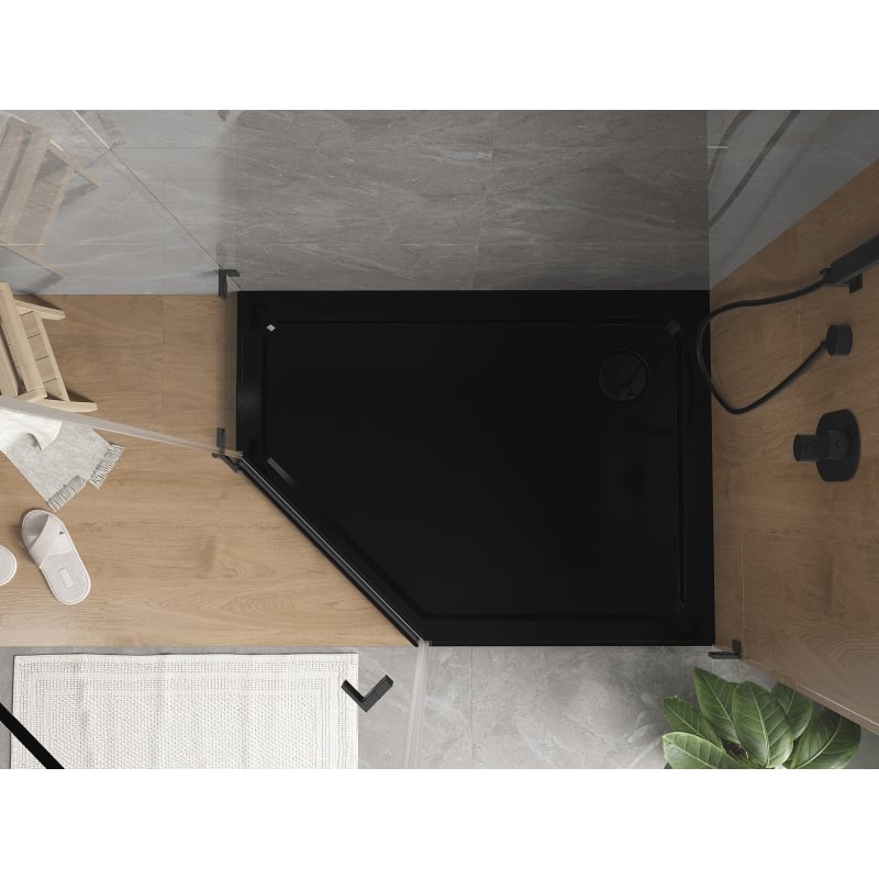 Mexen Flat pentagonal slim shower tray right 100 x 90 cm, black, black siphon - 41P709010R-B