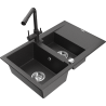 Mexen Gaspar granite sink 1.5-bowl with drainer and Duero kitchen faucet, black speckled - 6507-76-671600-76