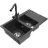 Mexen Gaspar granite sink 1.5-bowl with drainer and kitchen faucet Duero, black speckled - 6507-76-671600-76