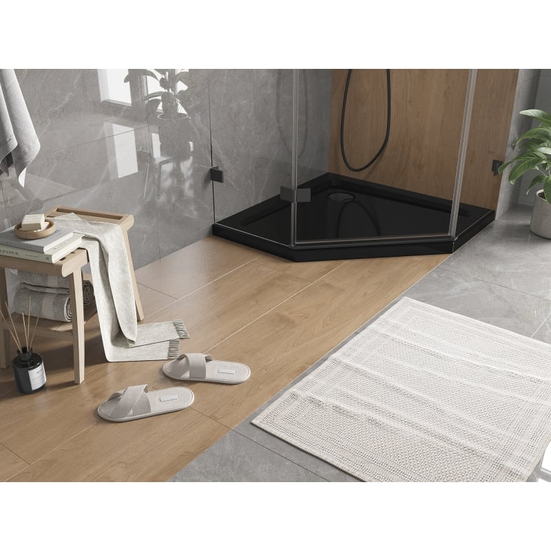 Mexen Flat slim pentagonal shower tray 100 x 100 cm, black, black siphon - 41P701010-B