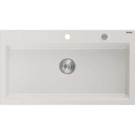 Mexen Slido 1-bowl granite kitchen sink 900 x 500 mm, white, chrome trap - 6528901005-20