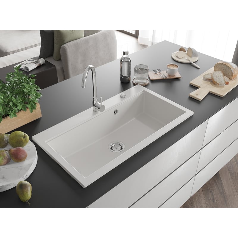 Mexen Slido granite sink 1-bowl 900 x 500 mm, white, chrome siphon - 6528901005-20
