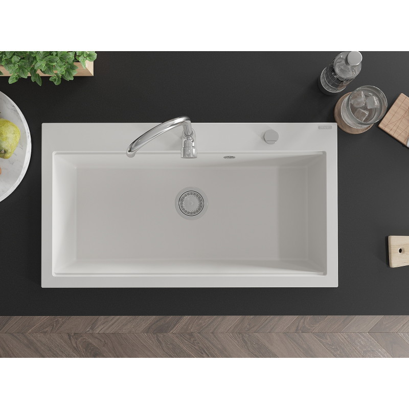 Mexen Slido granite sink 1-bowl 900 x 500 mm, white, chrome siphon - 6528901005-20