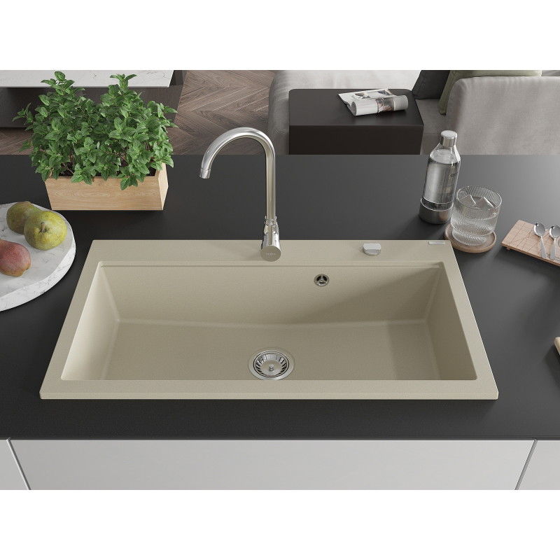 Mexen Slido granite sink 1-bowl 900 x 500 mm, beige, chrome siphon - 6528901005-69