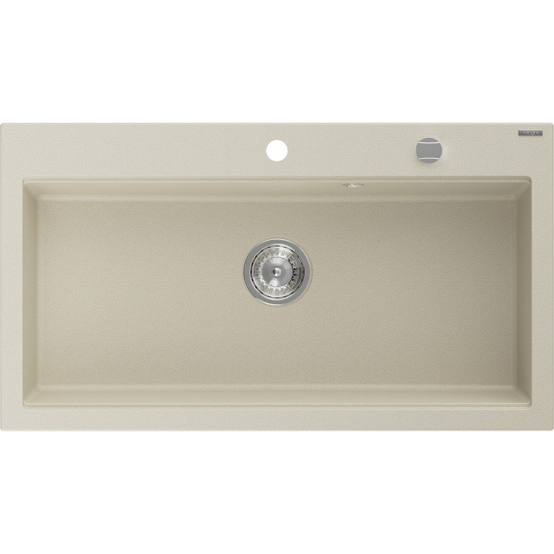 Mexen Slido single-bowl granite kitchen sink 900 x 500 mm, beige, chrome drain trap - 6528901005-69