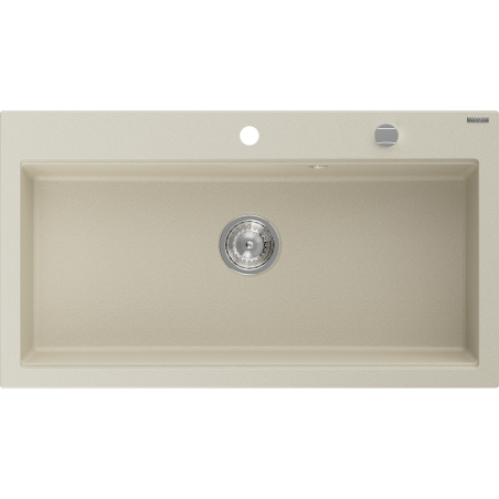 Mexen Slido single-bowl granite kitchen sink 900 x 500 mm, beige, chrome drain trap - 6528901005-69