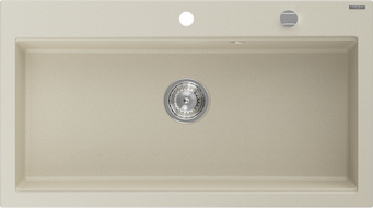 Mexen Slido single-bowl granite kitchen sink 900 x 500 mm, beige, chrome drain trap - 6528901005-69
