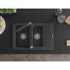 Mexen Gaspar granite sink 1.5-bowl with drainer and kitchen faucet Duero, black speckled - 6507-76-671600-76