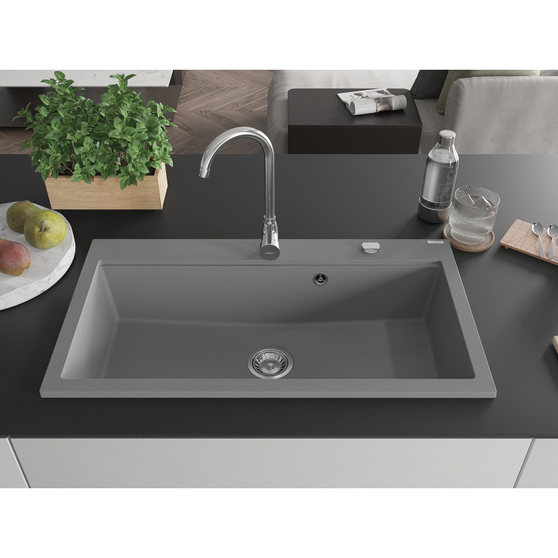 Mexen Slido 1-bowl granite sink 900 x 500 mm, gray, chrome siphon - 6528901005-71