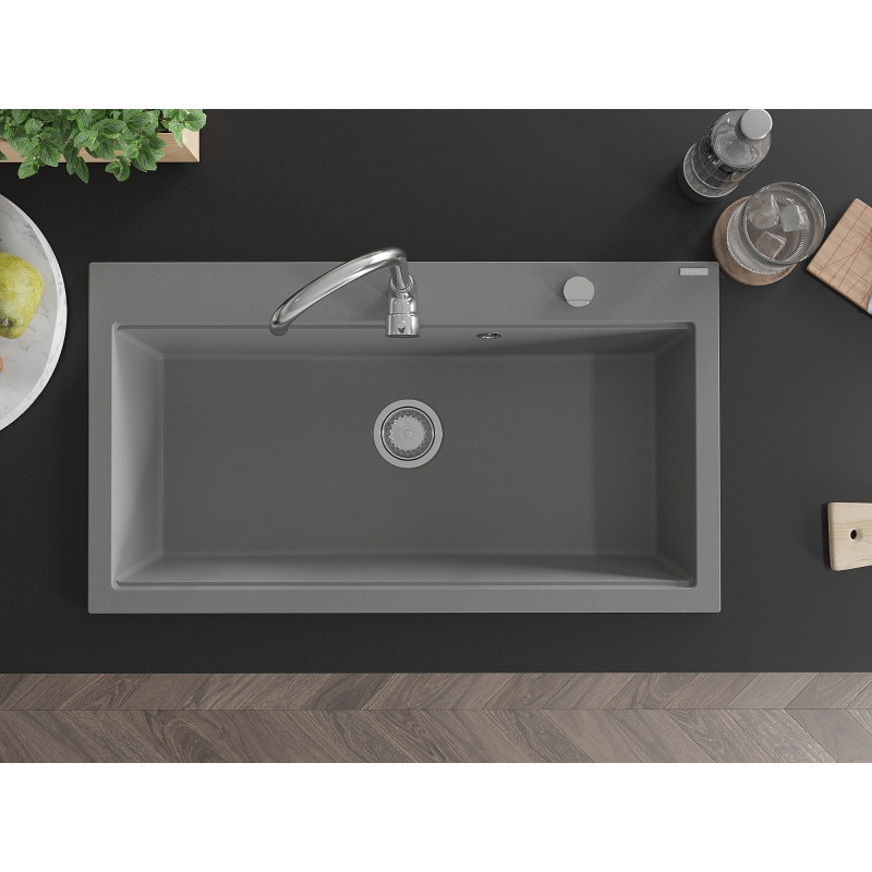 Mexen Slido 1-bowl granite sink 900 x 500 mm, gray, chrome trap - 6528901005-71