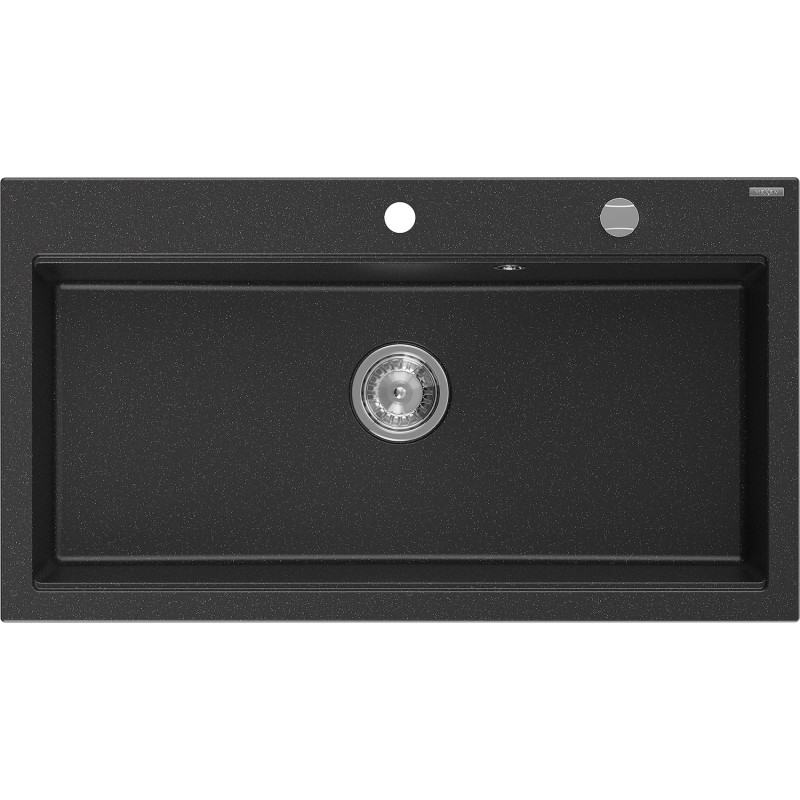 Mexen Slido 1-Bowl Granite Sink 900 x 500 mm, Black/Metallic Silver, Chrome Waste Trap - 6528901005-73