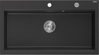 Mexen Slido 1-Bowl Granite Sink 900 x 500 mm, Black/Metallic Silver, Chrome Waste Trap - 6528901005-73