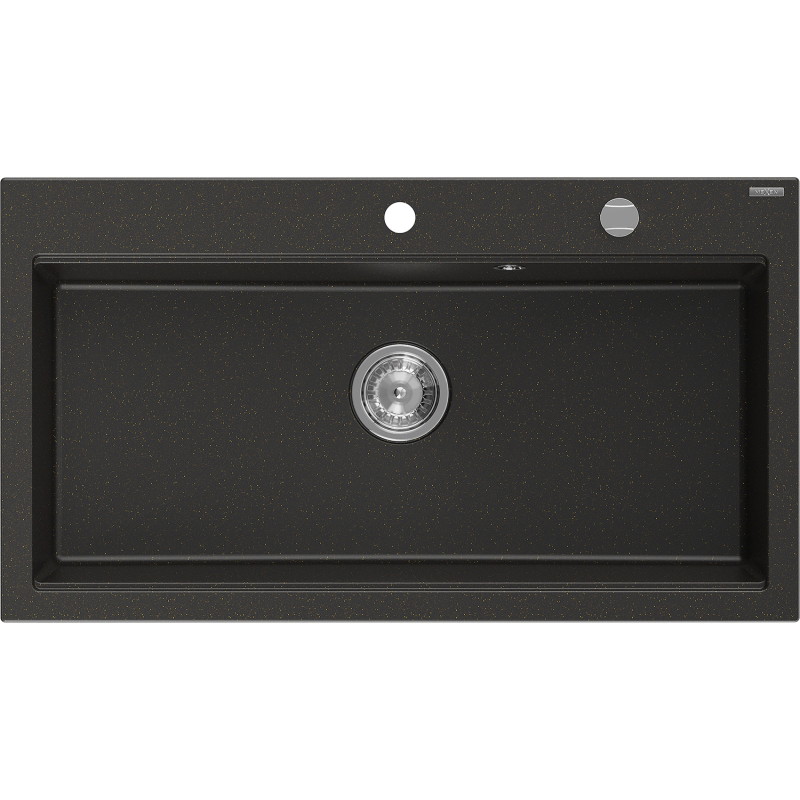 Mexen Slido single-bowl granite sink 900 x 500 mm, black/metallic gold, chrome waste trap - 6528901005-75