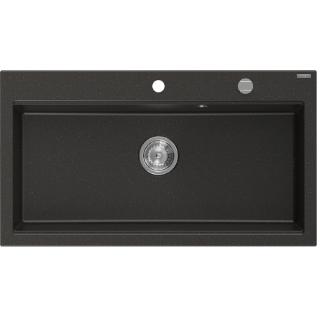Mexen Slido single-bowl granite sink 900 x 500 mm, black/metallic gold, chrome waste trap - 6528901005-75