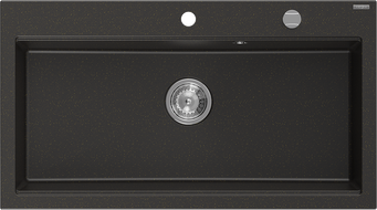 Mexen Slido single-bowl granite sink 900 x 500 mm, black/metallic gold, chrome waste trap - 6528901005-75