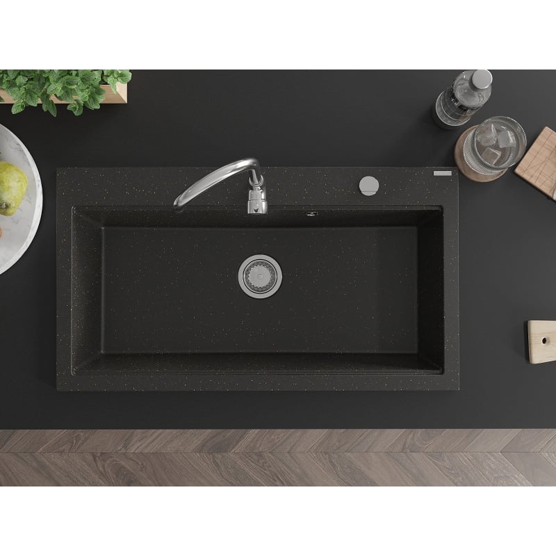 Mexen Slido granite sink 1-bowl 900 x 500 mm, black/gold metallic, chrome siphon - 6528901005-75