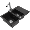 Mexen Gaspar 1.5-compartment granite sink with a drip tray and kitchen mixer tap Duero, Black - 6507-77-671600-00