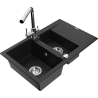 Mexen Gaspar granite sink 1.5-bowl with drainer and Duero kitchen faucet, black - 6507-77-671600-00