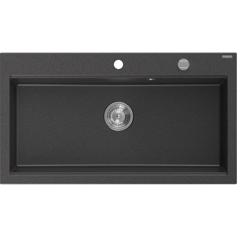 Mexen Slido granite kitchen sink 1-bowl 900 x 500 mm, black spotted, chrome siphon - 6528901005-75 - 6528901005-76